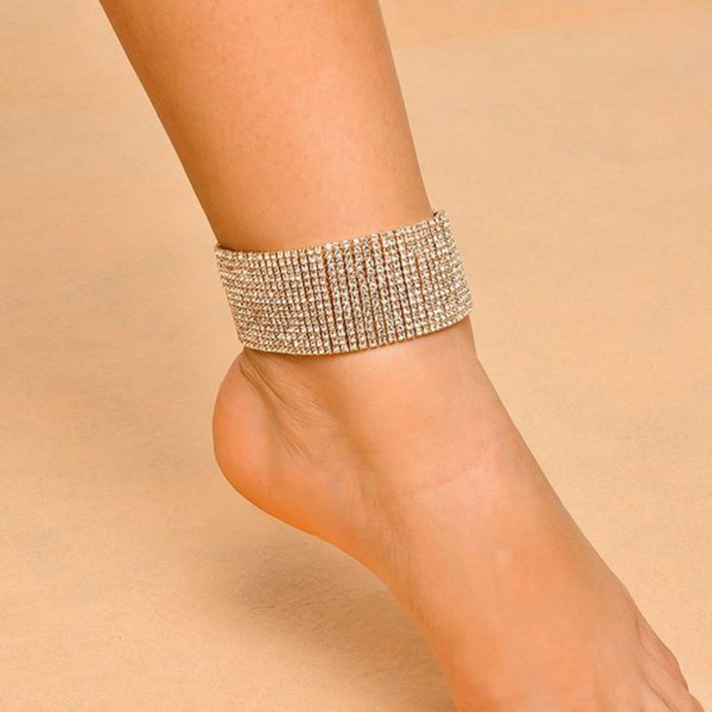 Dressy CZ Adjustable Gold Tone Anklet
